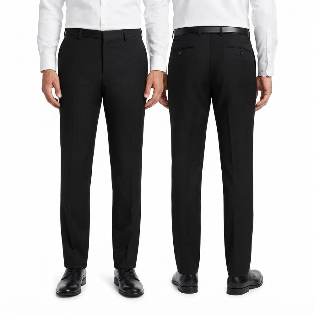 Roundtree & Yorke Pants Mens 44x30 Performance Black Dress Stretch Flat Front